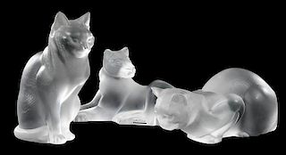 Three Lalique Frosted Cat Figures