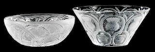 Two Lalique Glass Bowls, Thistle and  Pinsons