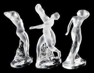 Three Lalique Dancer Figural Groups
