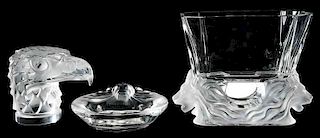 Group of Three Frosted Glass Lalique Tablewares
