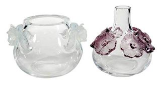 Two Lalique Floral Glass Vases
