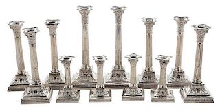 Set of Twelve English Silver Candlesticks