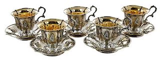 Martial Fray, French Silver Tea Cups and Saucers
