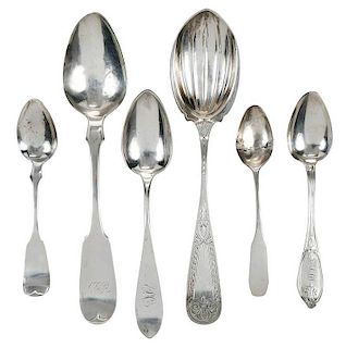 Six Southern Coin Silver Spoons