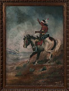Oil on Canvas Painting Depicting an Apache on Horseback