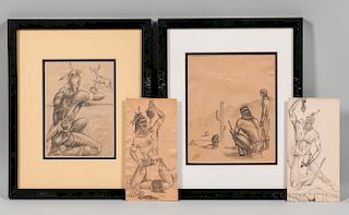 Four Drawings Depicting Apache Warriors