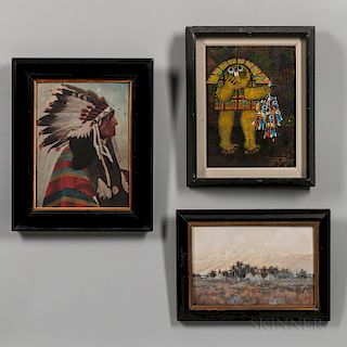 Three Paintings Depicting American Indians
