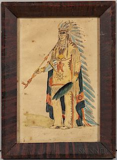Watercolor Depicting a Plains Indian Chief