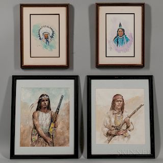 Four Paintings Depicting Native Americans