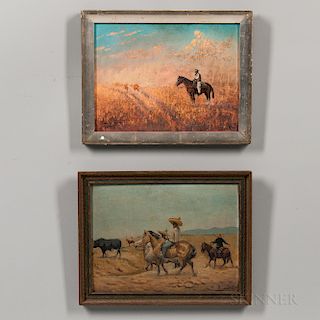 Two Southwest Oil on Board Paintings of a Cowboy and Vaquero
