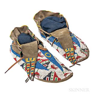 Pair of Large Beaded Hide Moccasins