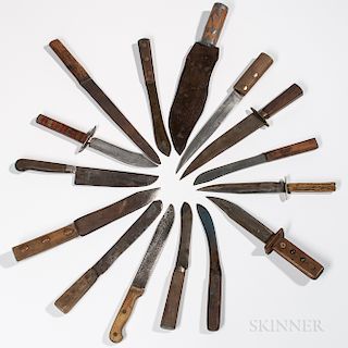 Collection of Fifteen Old Butcher Knives