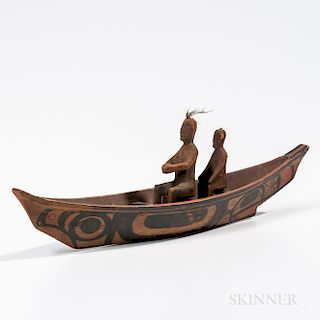 Northwest Coast Painted Model Canoe