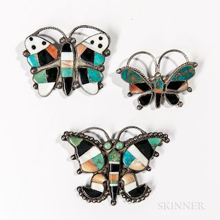Three Zuni Inlay Butterfly Pins