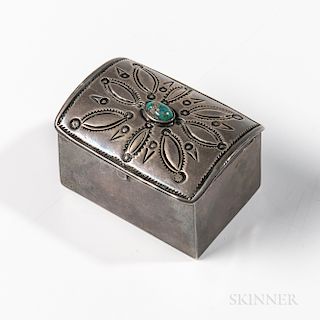 Small Navajo Silver Box with Turquoise Setting