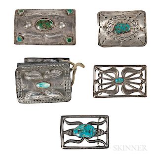 Three Navajo Silver and Turquoise Ketoh and Two Buckles