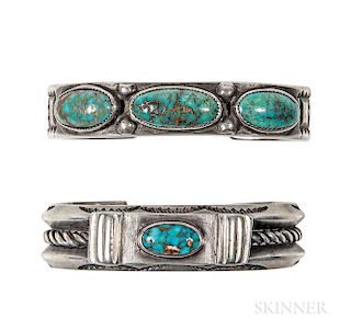 Two Navajo Silver Turquoise Bracelets