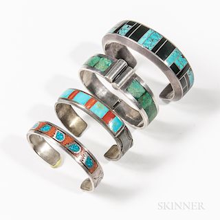 Four Zuni, Navajo, and Mexican Inlay Bracelets