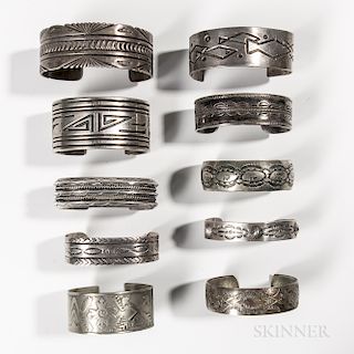 Ten Southwest Silver Band Cuff Bracelets