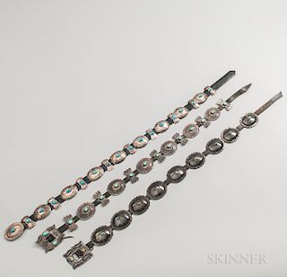 Three Southwest Silver and Turquoise Concha Belts