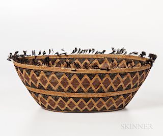 Yokuts Feathered Basketry Bowl