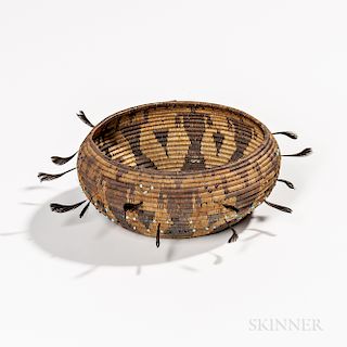Pictorial Beaded and Feathered Pomo Basketry Bowl