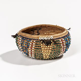 Miniature Feathered and Beaded Pomo Basket