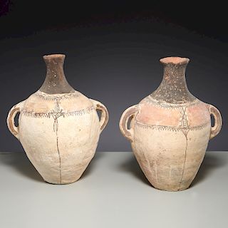 (2) large Neolithic style pottery vessels