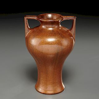 Fulper copperdust glazed ceramic amphora vase