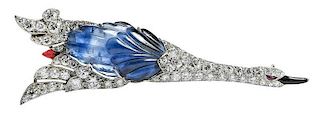 Art Deco Platinum, Diamond & Sapphire Brooch