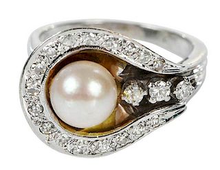 14kt. Gold, Diamond and Pearl Ring