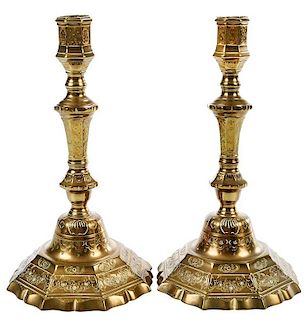 Pair Louis XV Brass Candlesticks