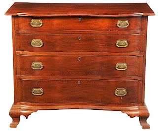 New England Chippendale Blocked Serpentine Chest