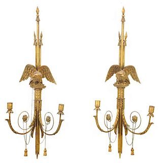 Pair Federal Style Carved Gilt Eagle Sconces