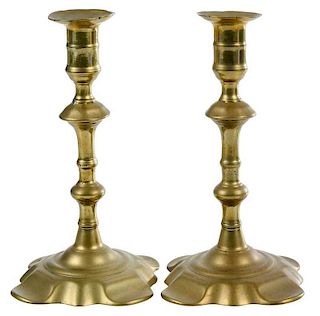 A Pair of George II Cast Brass Candlesticks