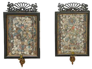 Pair Shellwork, Rolled Paper, Foil Wall Sconces