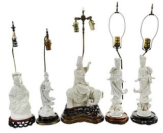Five Chinese Blanc de Chine Lamps