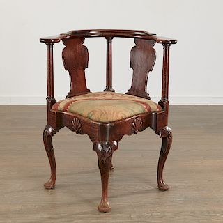 Chippendale carved walnut corner chair