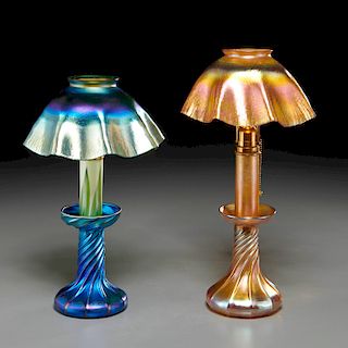 (2) Louis Comfort Tiffany candle stick lamps