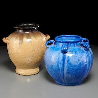 (2) large Fulper stoneware vessels