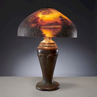 Handel Lamp Co., table lamp with landscape shade