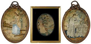 Three Framed Oval Silk Embroideries