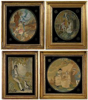 Four Framed Silk Embroideries