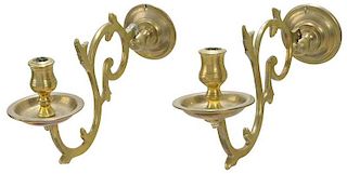Pair Early Brass Wall Sconces