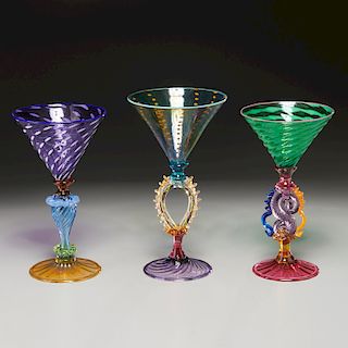 (3) Salviati Murano glass goblets