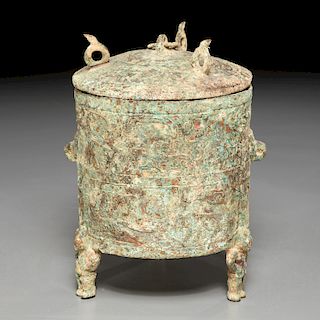 Archaic Chinese bronze lidded vessel