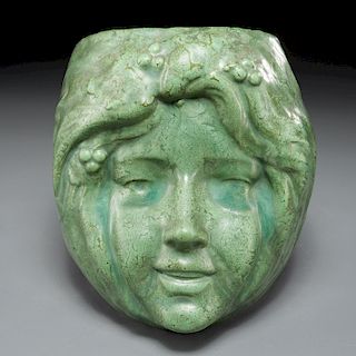 Roseville matte green woman's head wall pocket