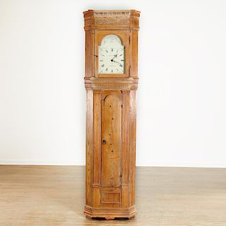 George III pine tall case corner clock
