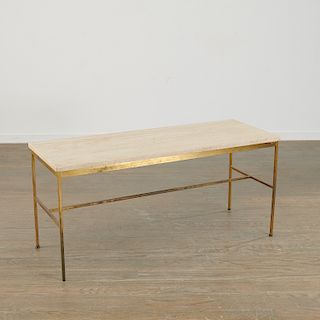 Paul McCobb, travertine and brass low console