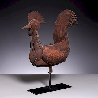 Large French tin rooster weathervane or shop sign